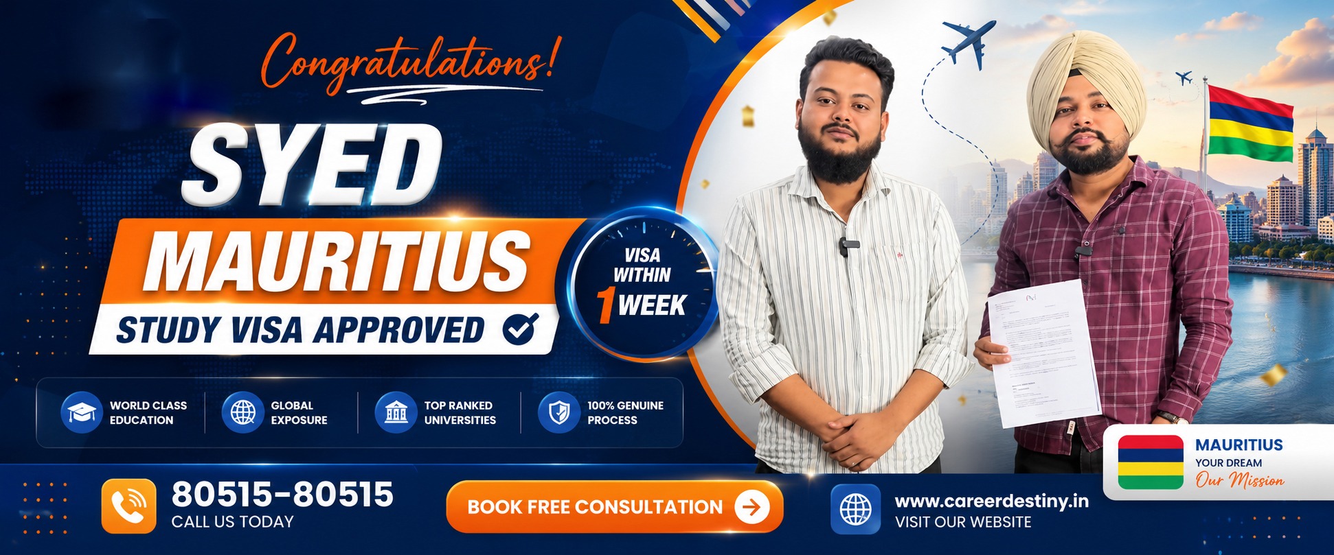 Career Destiny study visa approval banner